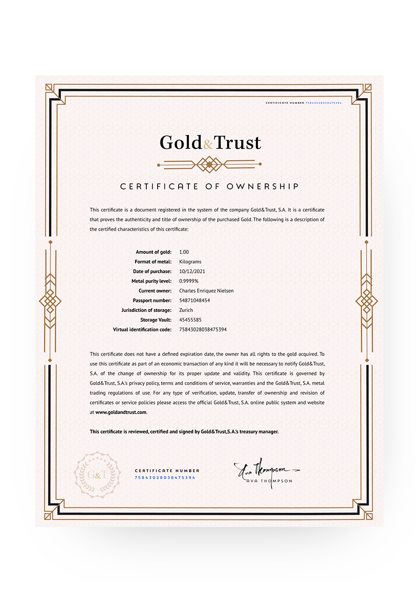 Unallocated Gold Certificate Gold And Trust